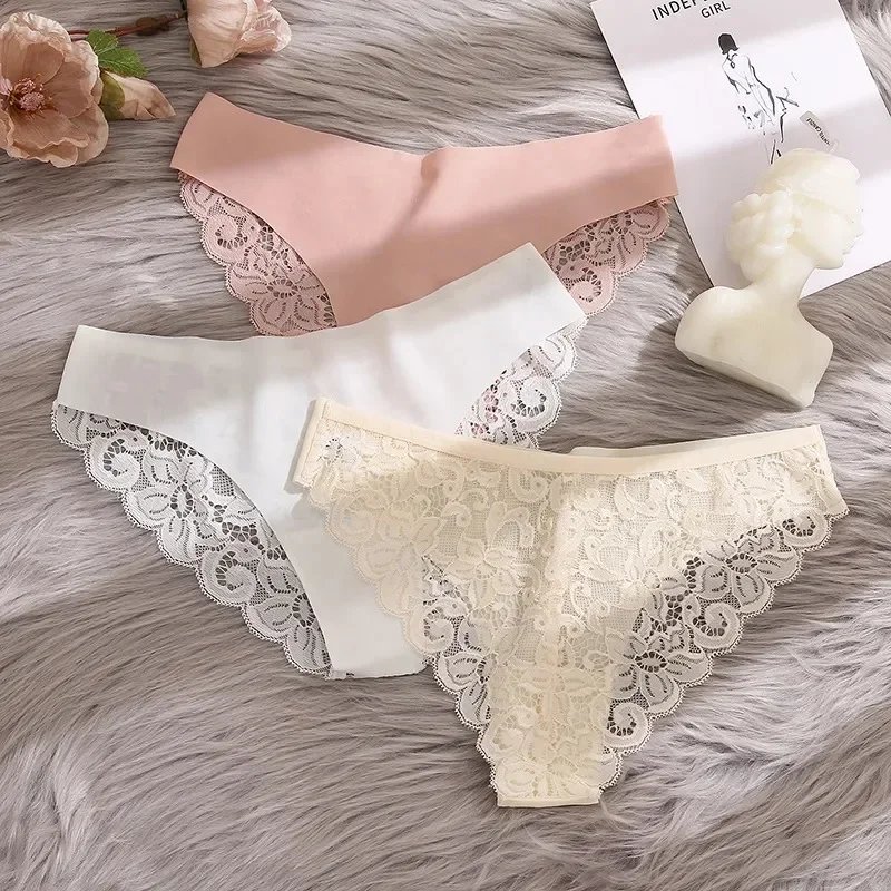 New Ice Silk Female Underwear Sexy Flower Lace Women\'s Panties Ruffles Lingerie for Women Soft Breathable Briefs for Lady