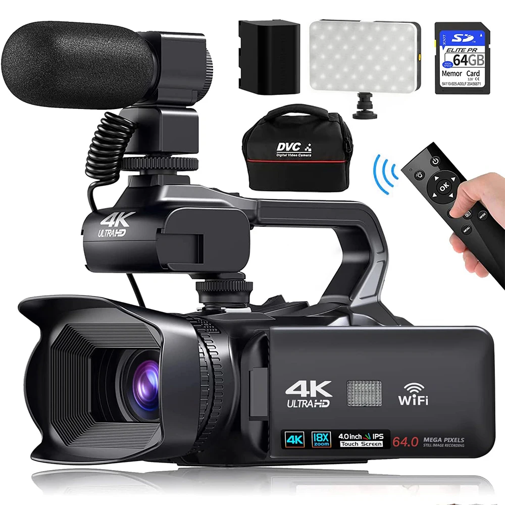 

64MP Digital Video Camera 4K 60FPS Photography Youtube Vlog Camcorder For Live Stream Webcam 18X Zoom 4" Rotate Touch Screen