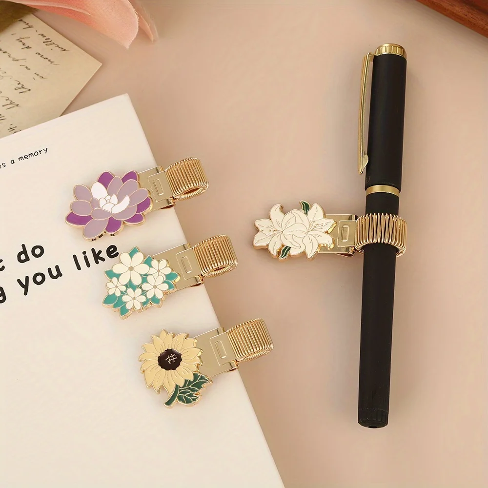 1pc Flower-themed Metal Pen Holder, Simple And Creative Retro Pen Holder, Hand-held Notebook, Student School Supplies JJ1886GF