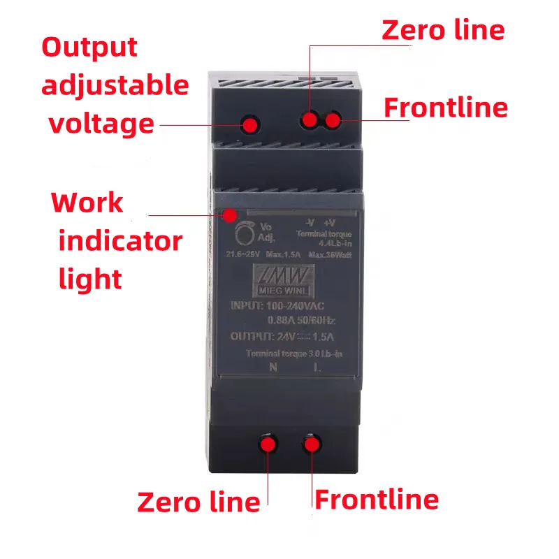 Ultra-thin switching power supply, HDR, rail-type transformer, 15W, 30W, 60W, 100W, 12V, 24V