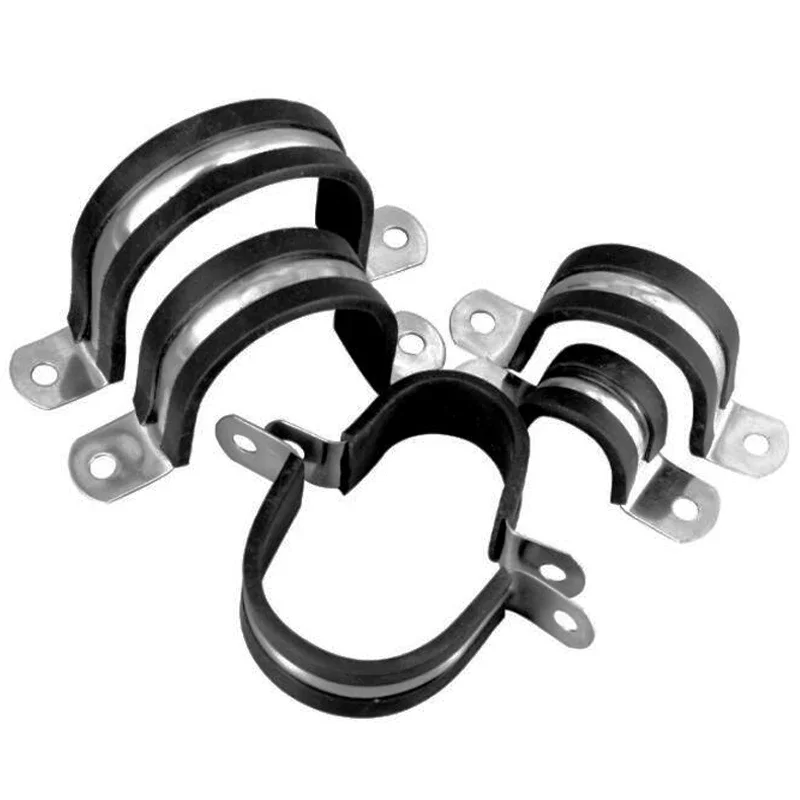 U/R Type Tube Card Water Pipe Clamp Rubber Strip Shock Absorption Insulation Horseback Saddle Throat Hoop 304 Stainless Steel