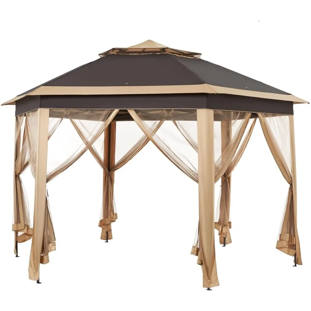

13x13 Pop up Gazebo, Hexagonal Outdoor Canopy Shelter, Instant Patio Gazebo Sun Shade Canopy Tent with Double Tiers