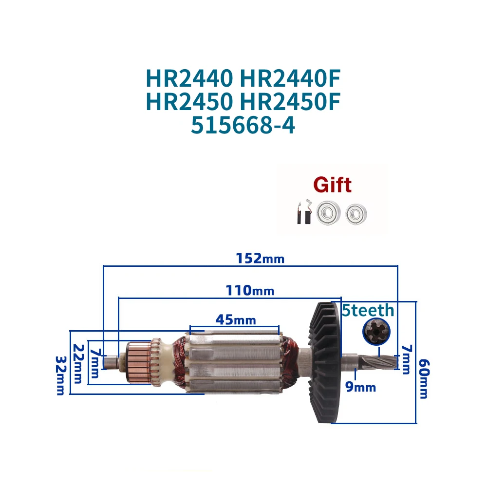 Makita Drill Hp1640 - 220-240V Armature for Makita HR2440 HR2440F