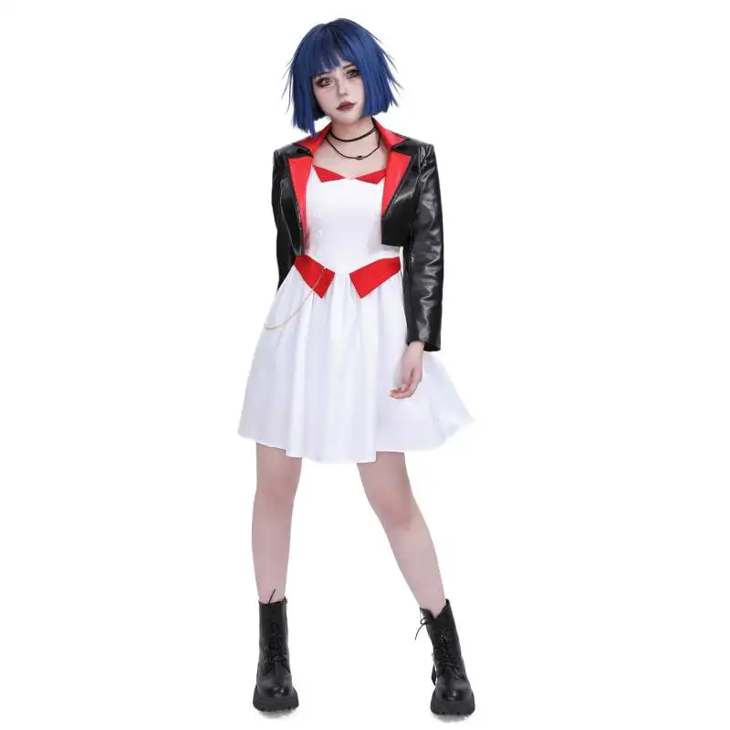 

DAZCOS Game Anime Cosplay Costume Women's Cosplay Anime Dance Costume Full Sets Outfit Black Jacket with Dress for Halloween