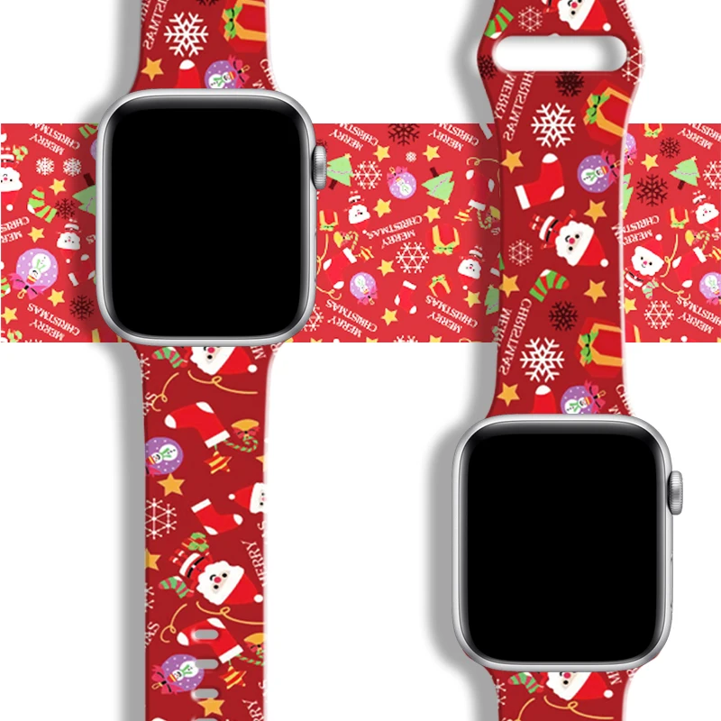 Christmas Band for Apple Watch Ultra Strap 10 9 8 7 6 5 4 SE Silicone Bracelet for iWatch 46mm 49mm 44mm 40 45mm 41mm 42mm Bands