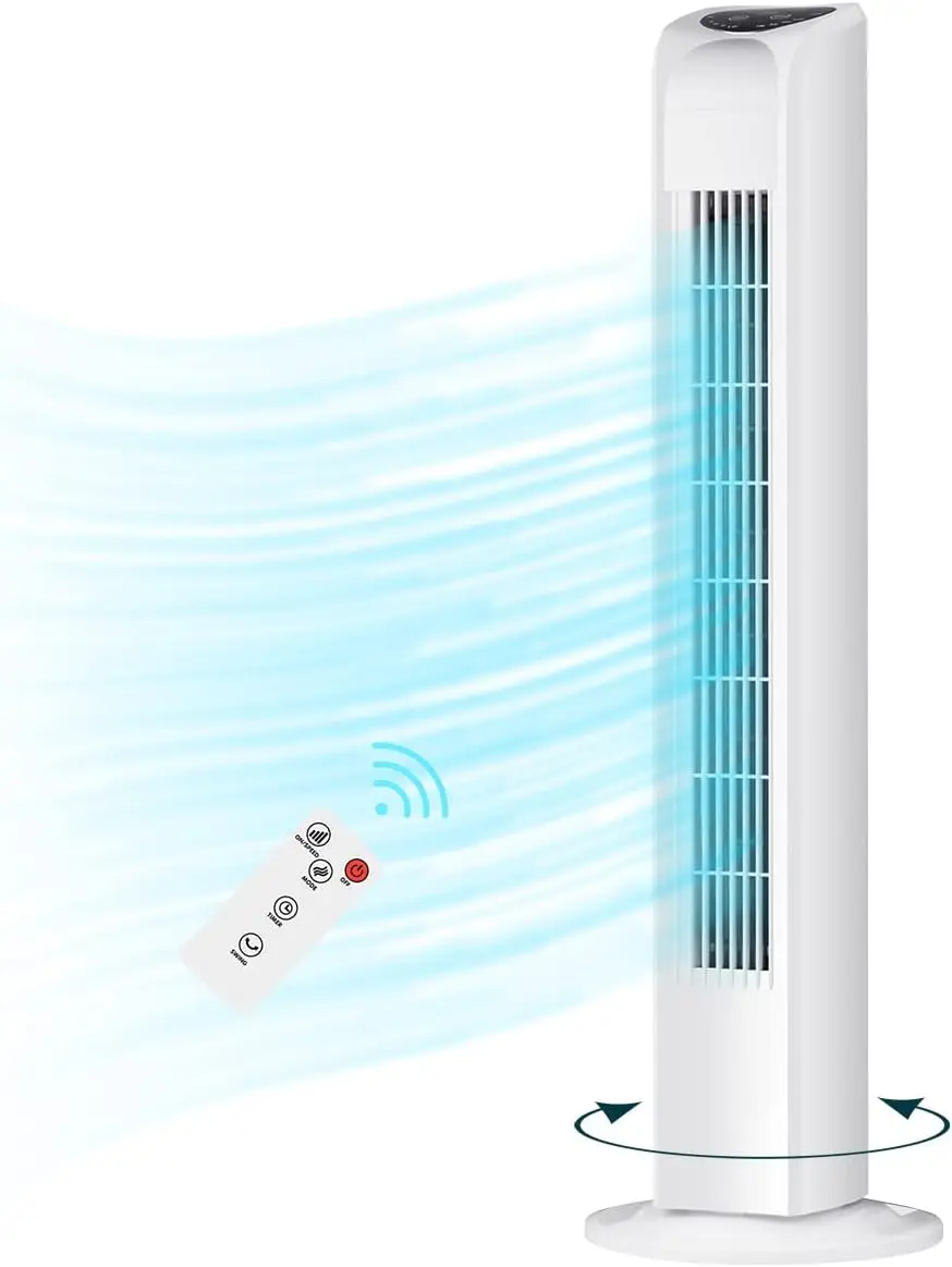 

Oscillating Bladeless Tower Fan with Remote, Quiet Cooling Portable, Electric Standing Floor Fan with 3 Wind Speeds 3 M