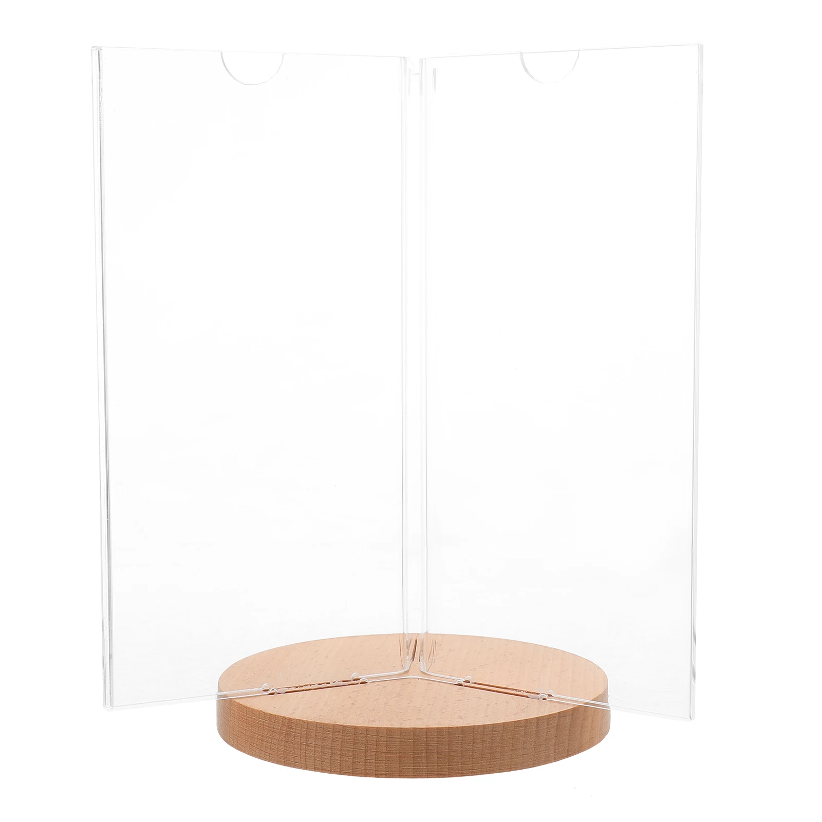 

1pc Six-sided Rotating Acrylic Display Stand 9x18cm Wood Base Menu Holder Restaurant Trade Shows Tabletop Sign Stand Multi-side