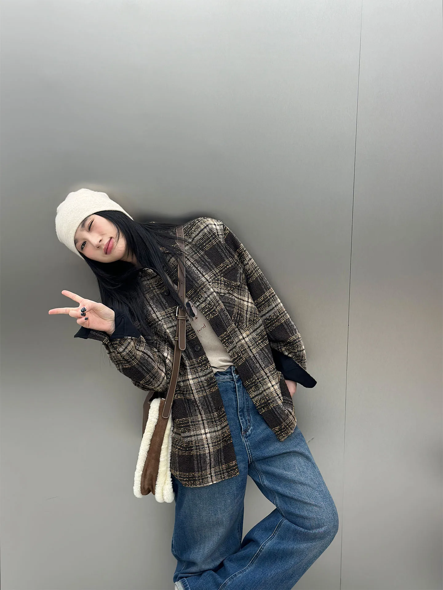 

Bodhl Women's Vintage Flannel irt with Patchwork Collar Long Sve Regular Fit Loose Sle Daily Wear Autumn Winter