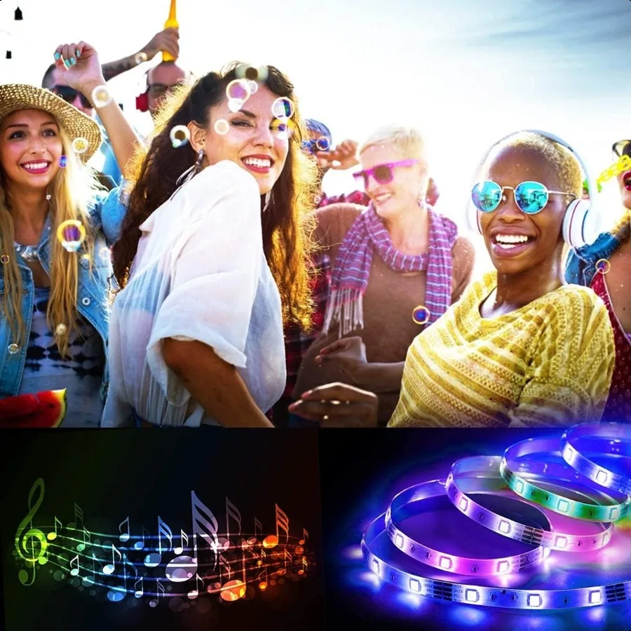 Bande lumineuse LED alimentée par batterie 25 pieds bande lumineuse LED à piles couleur changeante synchronisation de la musique App télécommande RGB USB LED