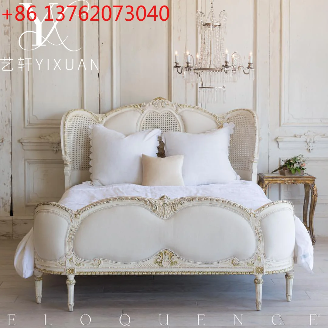 

Французская двуспальная кровать с резьбой по дереву, 1,8 метра, европейская двуспальная кровать из ротанга