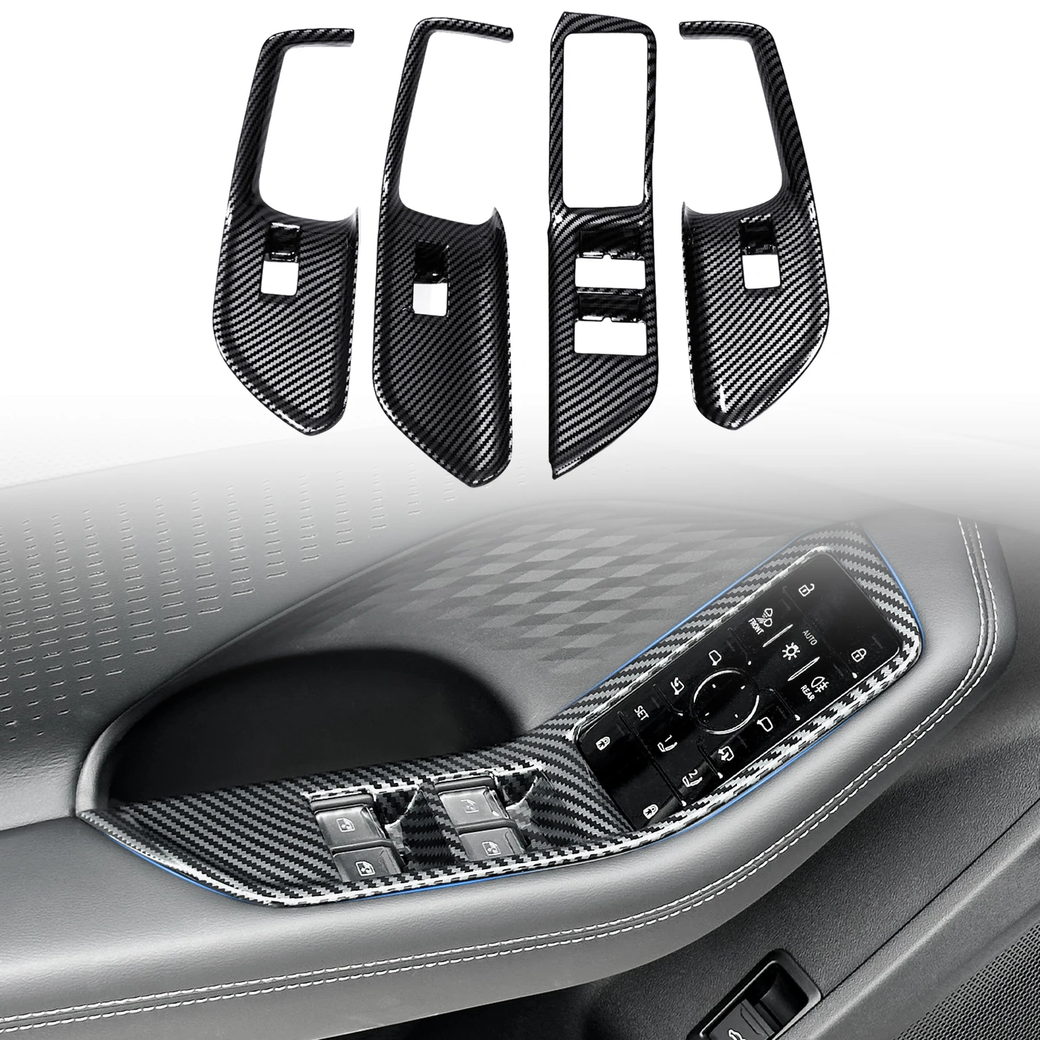 لأودي A5L B10 2025-2026 LHD اكسسوارات السيارات نافذة ارتفاع رفع التحكم التبديل غطاء لوحة الكسوة ABS ألياف الكربون نمط 4 قطعة