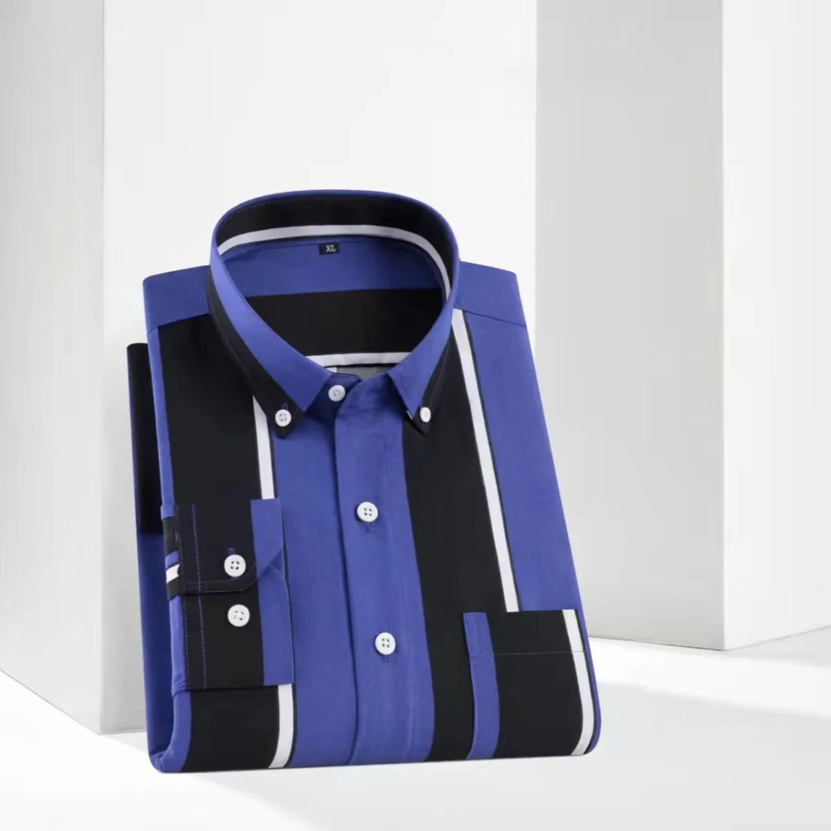 Men Printed Shirt Spring and Autumn Long-sleeved Pocket Stripes Shirt Slim Man Fashion Korean All Matching Casual Undershirt