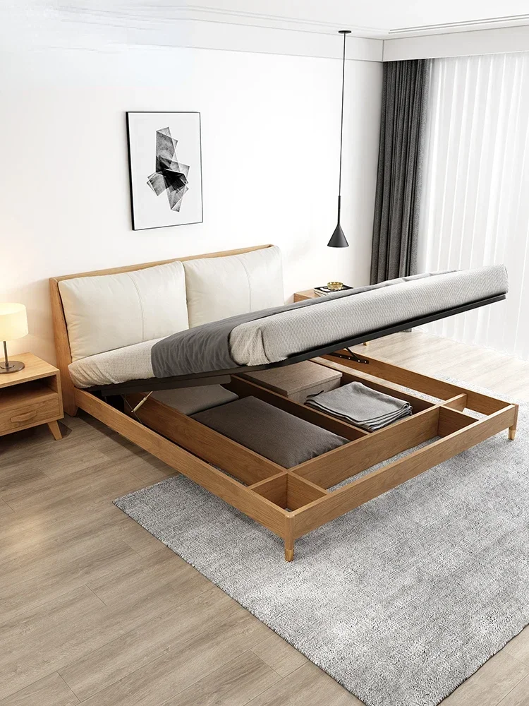 

Nordic full solid wood bed 1.8m double bed 1.5m modern simple soft storage high box bed