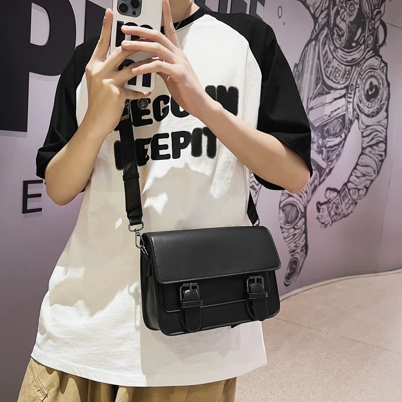 Vintage Messenger Bag for Man Black Pu Leather Casual Small Flap Phone Purse Male Crossbody Shoulder Strap Satchels Bag