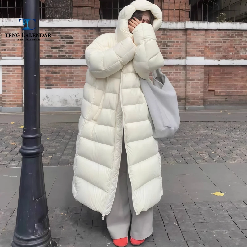 Jaqueta Octopus Hat Cloud Puff, popular ultraleve e grossa até o tornozelo 90 jaqueta de penas de ganso branco, novo modelo feminino 2025