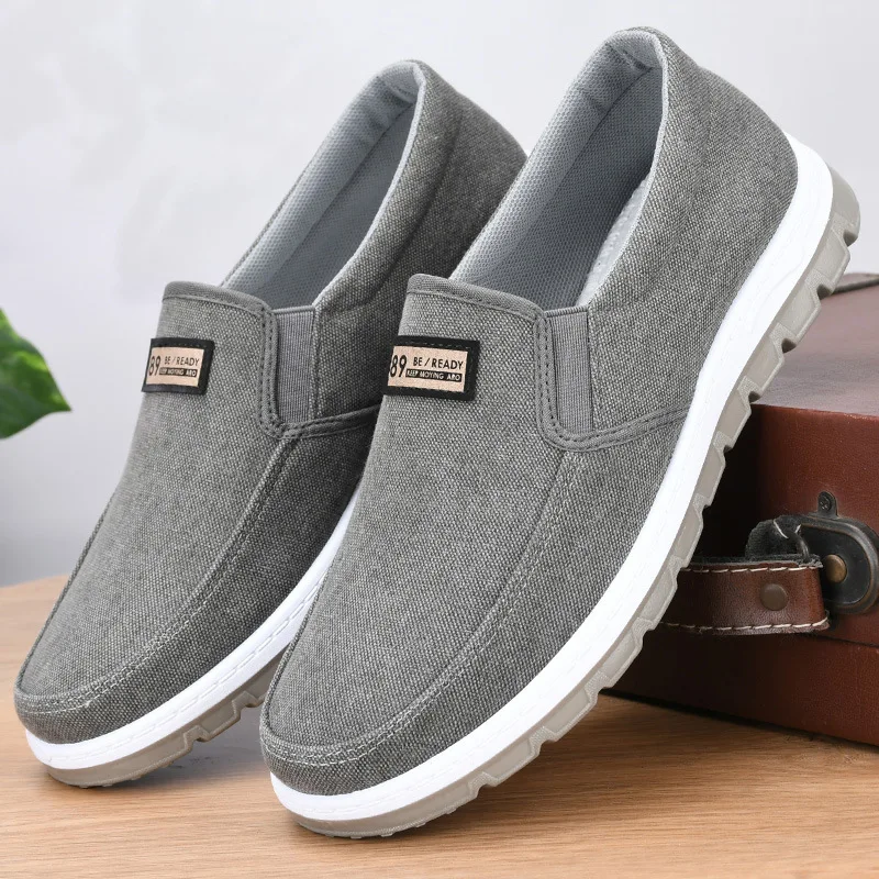 

Men's Old Beijing Cloth Breathable Soft Sole Canvas Sneakers Shoes Slip On Comfortable Work Vulcanized Board Shoes