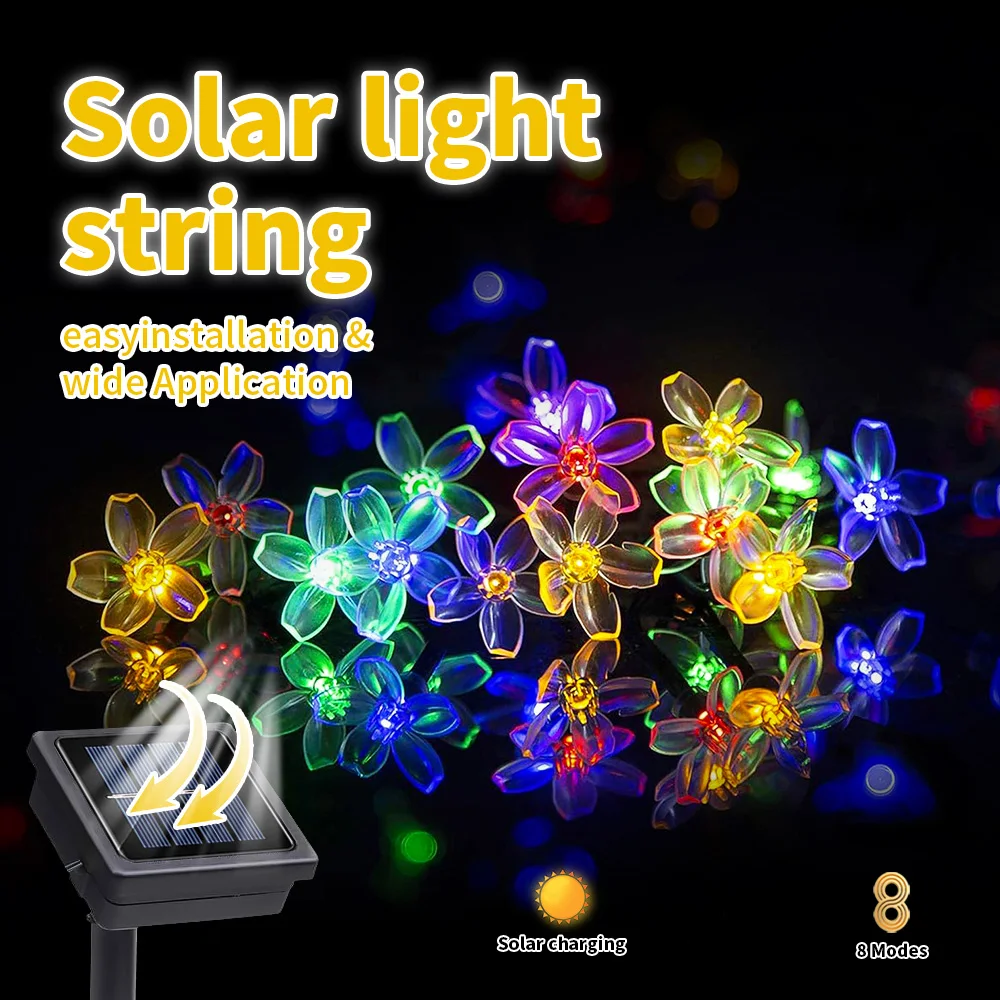 

LED solar peach blossom decorative light string, 8 lighting modes, IP65 waterproof, garden festival decorative light