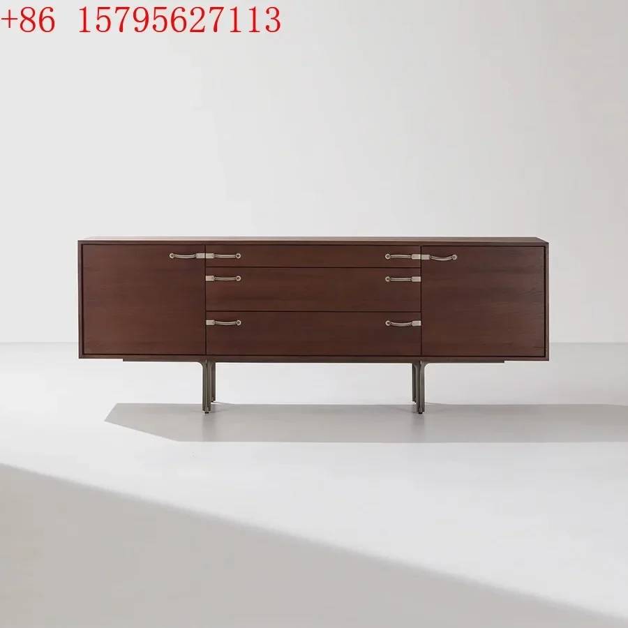Industrial style solid wood three-pump locker smoke color all solid wood side cabinet