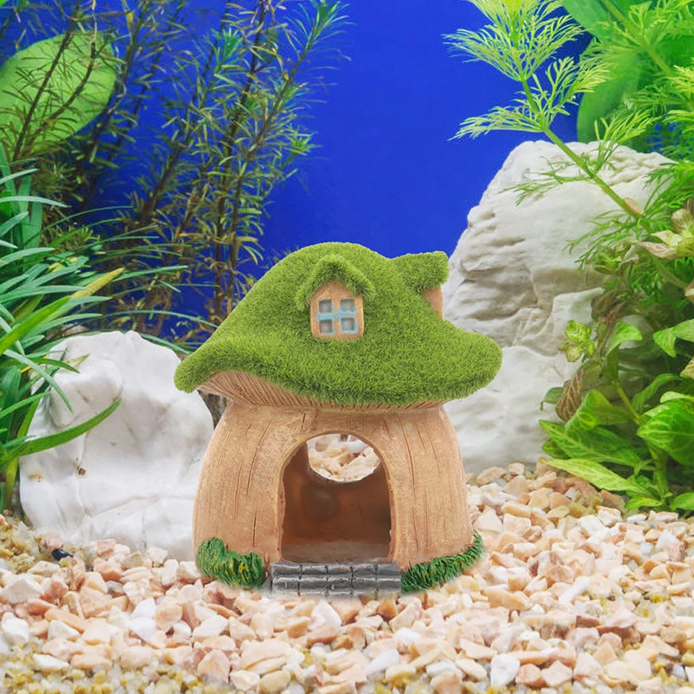 

2pcs Resin Mushroom House Aquarium Decor Fish Tank Hiding Place Fish Shelter Underwater Craft Ornament For Mini Garden