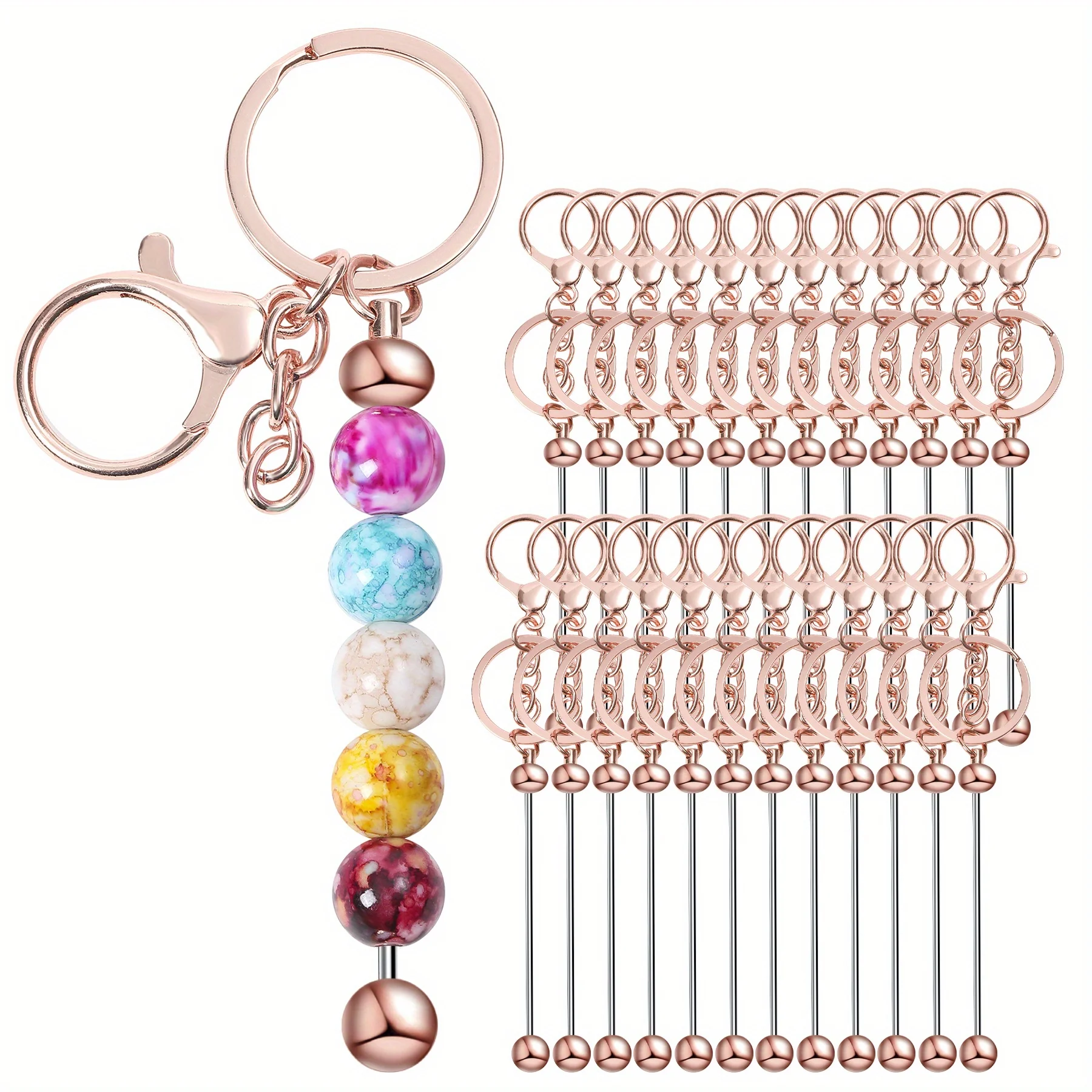 24Pcs Beadable Keychains Bars Bulk for Keychain Making Blank Beaded Metal Keychain for Craft Keychain DIY Gift