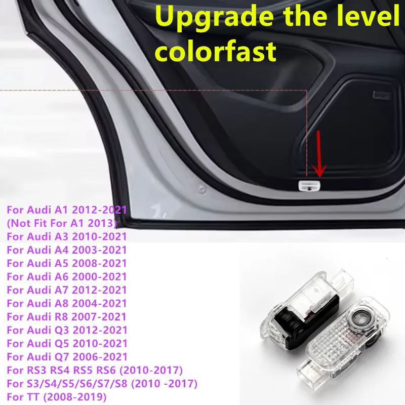 2Pcs For Audi Sline S3 S4 S5 S6 S7 RS Quattro Q7 Q5 Q3 A4 B8 A3 A6 A8 C7 A5 Car Door Welcome Lights Led Projector Lamps