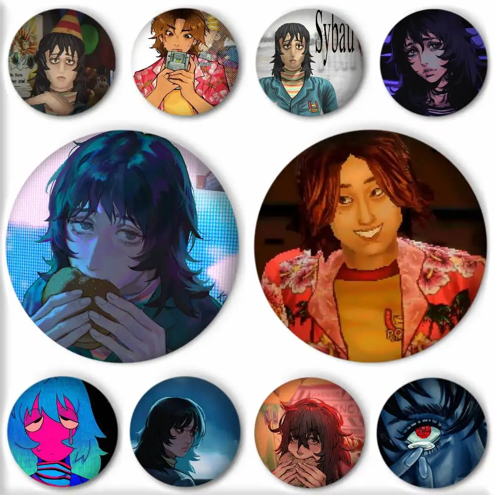 Broches de esmalte redondos estilo caricatura de juego de terror para mochila, accesorios decorativos