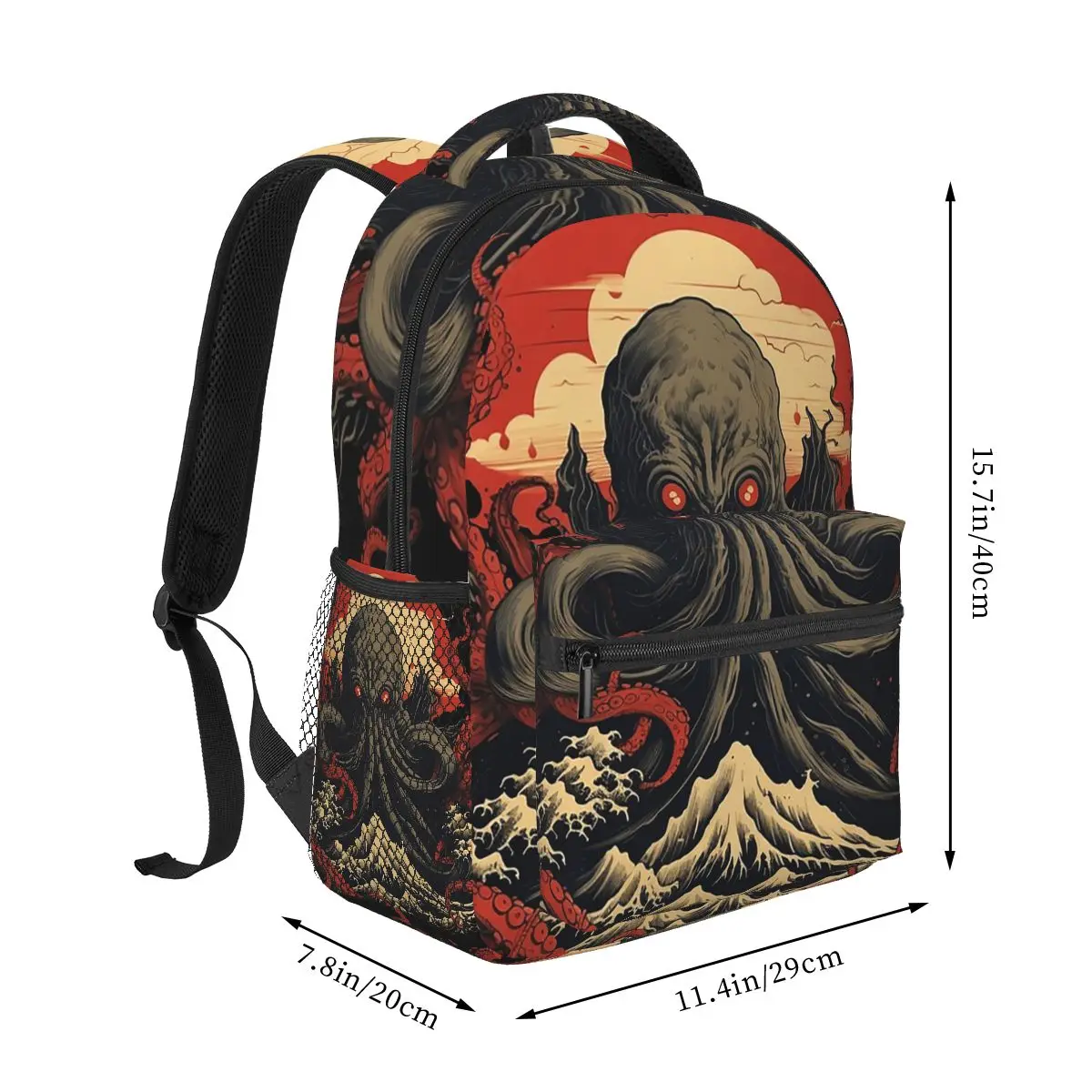 Kaiju Cthulhu Kawaii Japanese Monster Octopus Student Backpack School Bag Hiking Travel Daypack for Unisex Bookbag Shoulder Bags