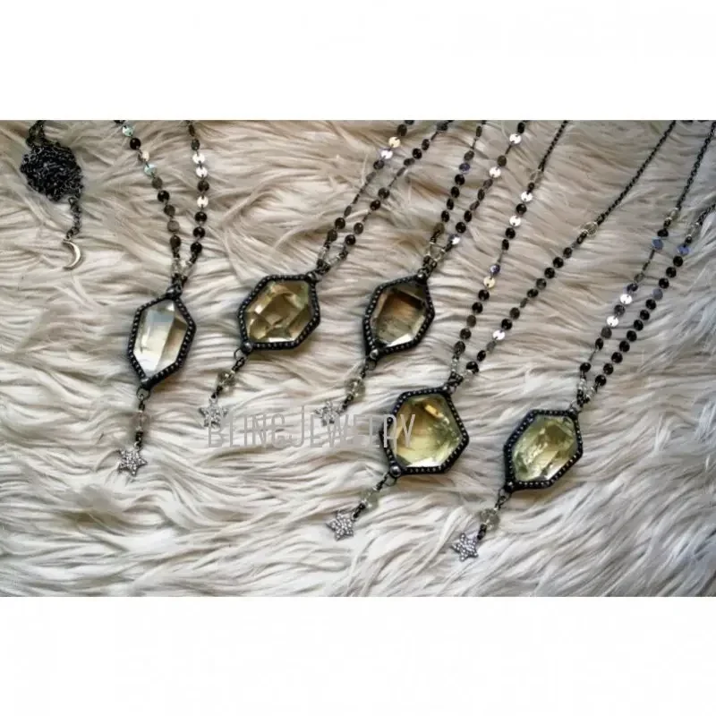 10pcs Goth Women\'s Arcane Citrine Crystal Star Necklace Set Y2K Emo Gothic Witchcraft Vampire Statement Jewelry Accessory