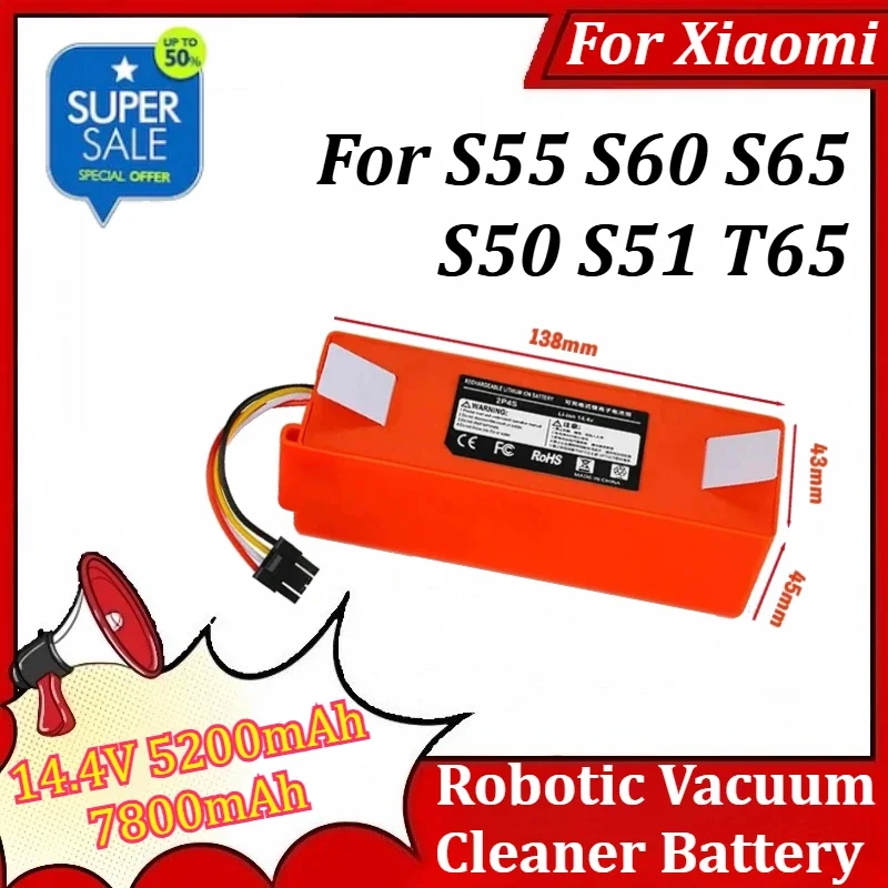 SWZY 14.4V 5200mAh 7800mAh Robotic Vacuum Cleaner Battery For Xiaomi S55 S60 S65 S50 S51 T65 Rechargeable Lithium-ion Battery