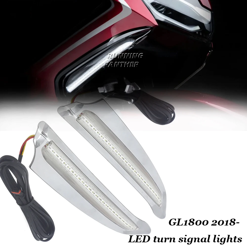 NEW For HONDA GL1800 Golden Wing 2018-UP Front Lighted Vent Trim LED Turn Signal Kit in BLACK And Chrome