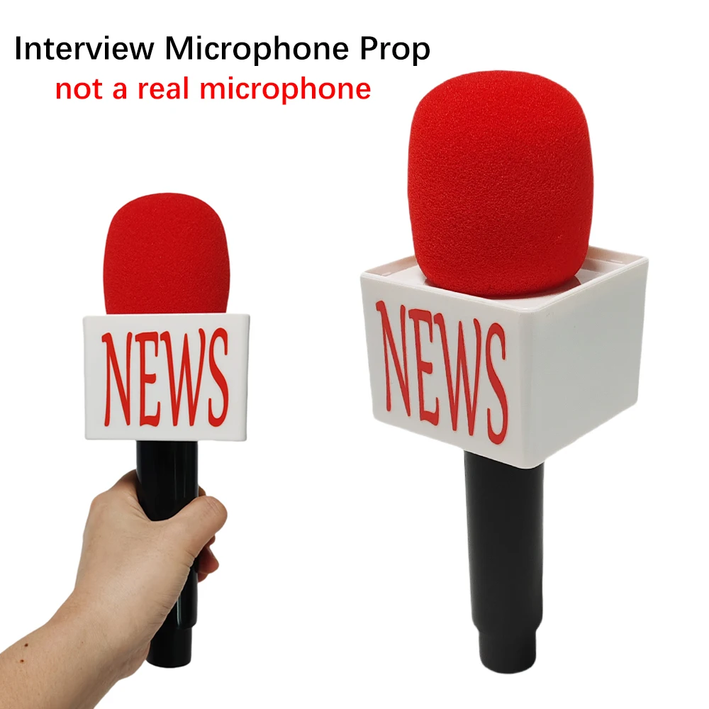 Fake Microphone Prop Host Microphone for Reporter,Anchorman, Journalist Cosplay,Costume Prop for Christmas Event&Party Supplies