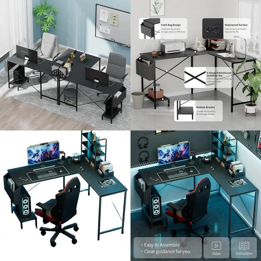 

50-Inch Reversible L-Shaped Desk with Wood Top and Metal Frame: Ideal for Gaming and Home Office
