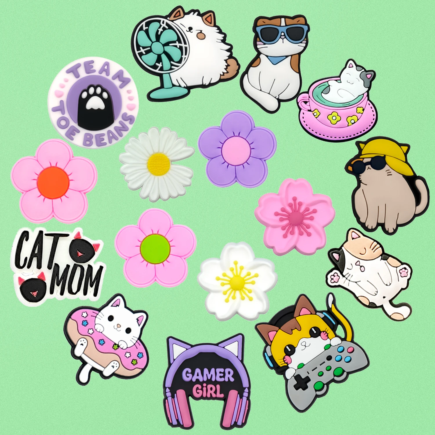 

1/16pcs Flower Shoe Accessories for Women Cute Cat Shoe decorations for Sandals GamePad Garden Sandals Decoration Fits All Clogs