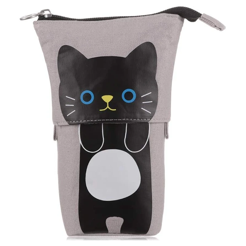 Transformer Stand Store Pencil Holder Cartoon Cute Cat Telescopic Pencil Case Organizer Pen Case Box Black Cat