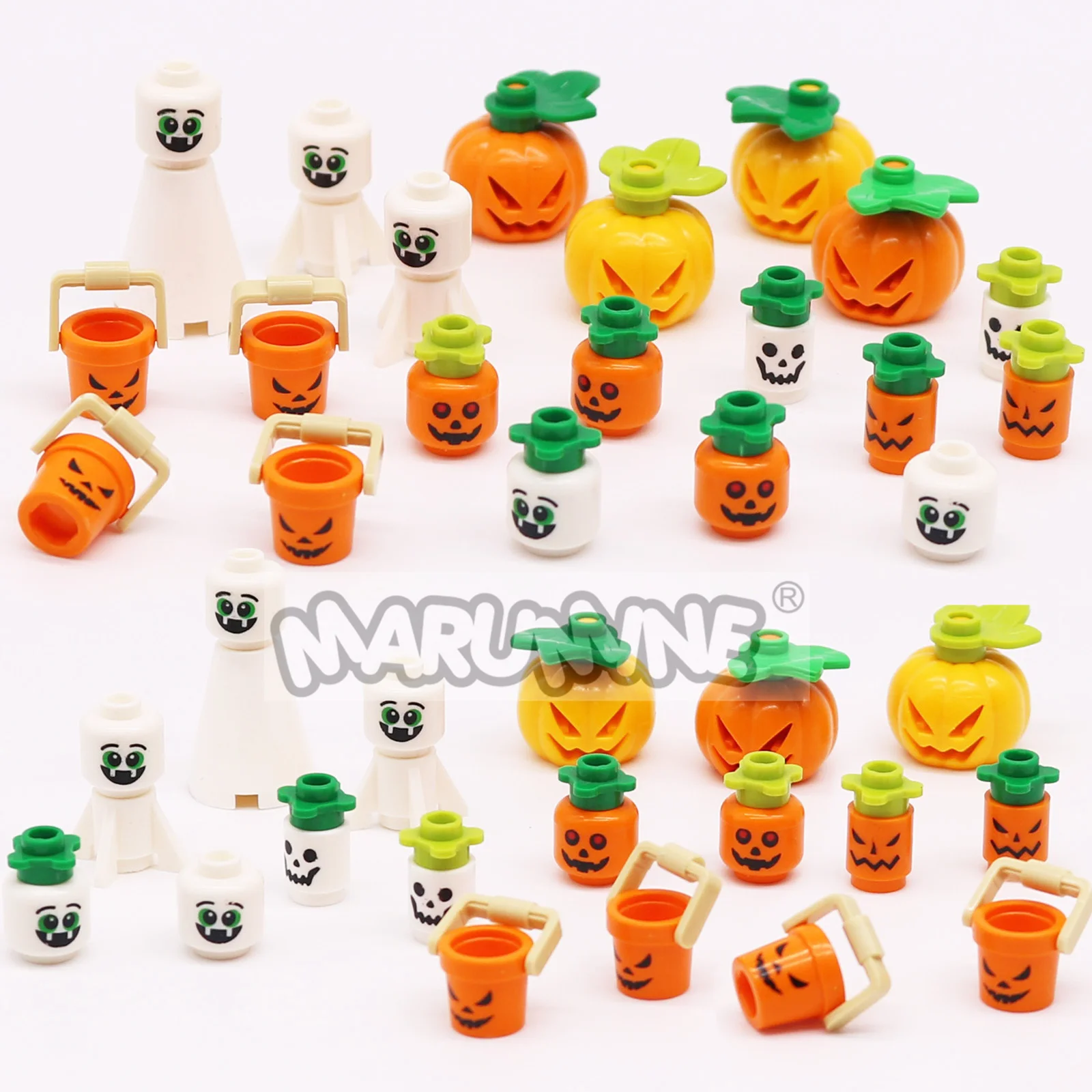 

MARUMINE аксессуары для Хэллоуина MOC кубики с принтом призрака Тыква дьявол ведро кирпичи детали совместимы с 3062 3626 95343