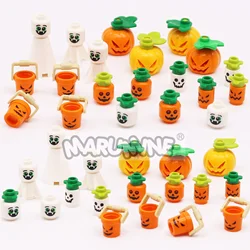 MARUMINE Halloween MOC Blocks Accessories Printed Ghost Pumpkin Devil Bucket Bricks Parts Compatible with 3062 3626 95343 20693