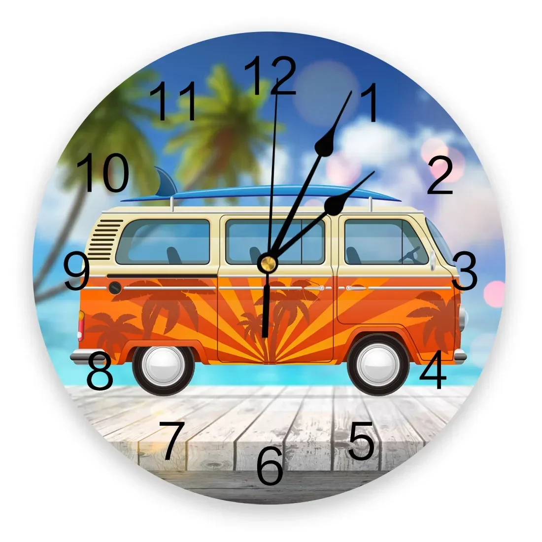 Summer Seaside Beach Car Camping Bedroom Wall Clock Large Modern Kitchen Dinning Round Wall Clocks Living Room Watch Home Decor