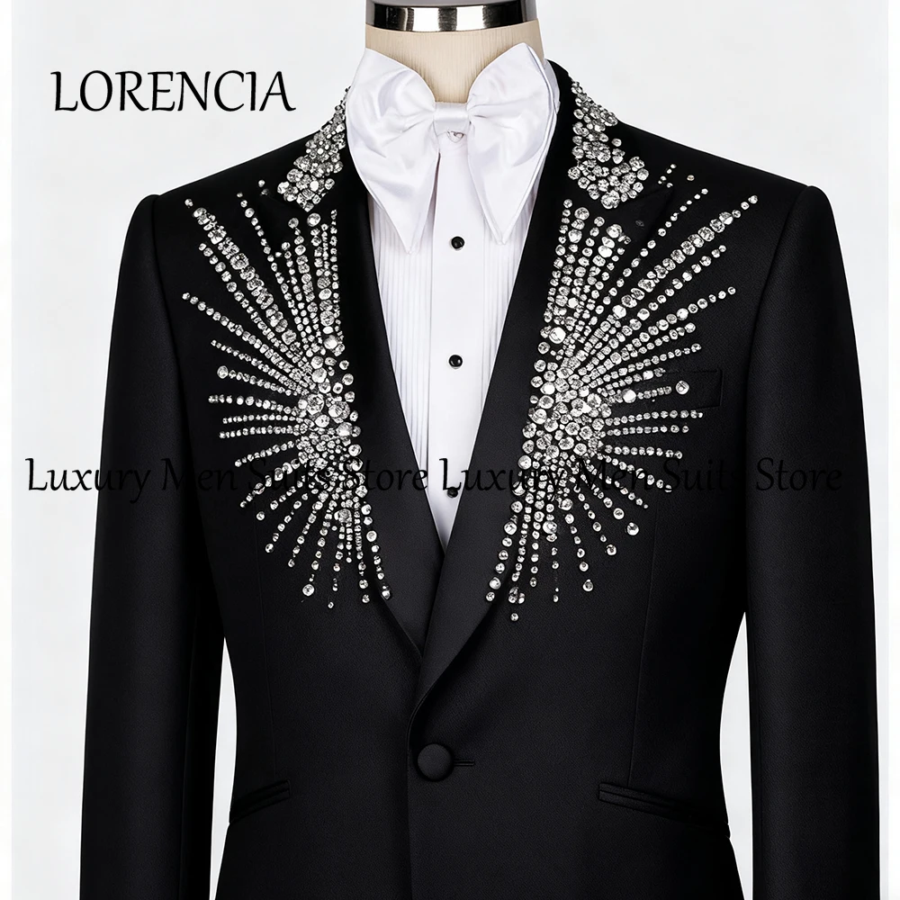 

Chic Crystal Suits for Men 2 Pcs Single Breasted Tuxedos Set Evening Dinner Party Outfit Customized Blazer Pants zomerset heren