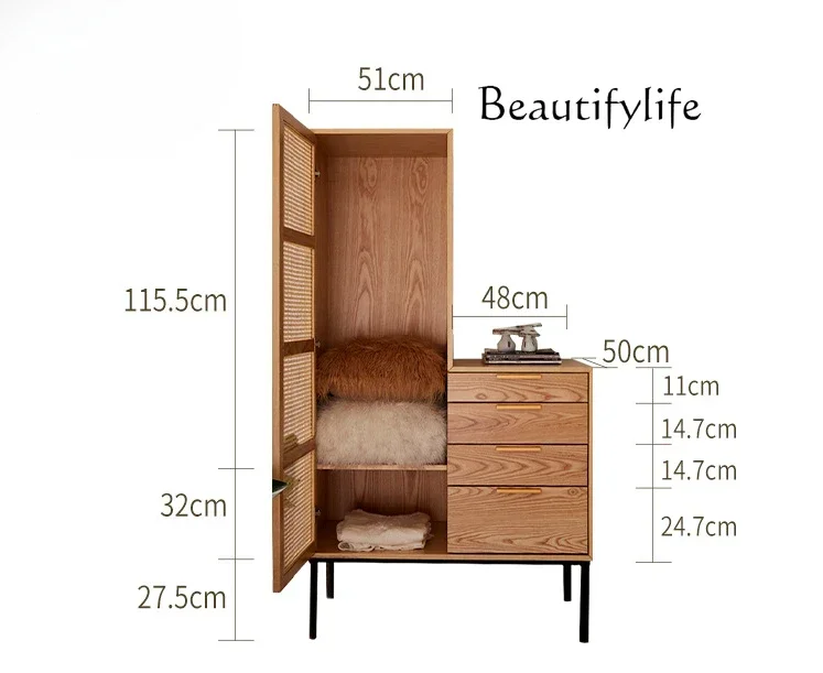 

Hotel rattan medieval wardrobe modern simple solid wood swing door wardrobe