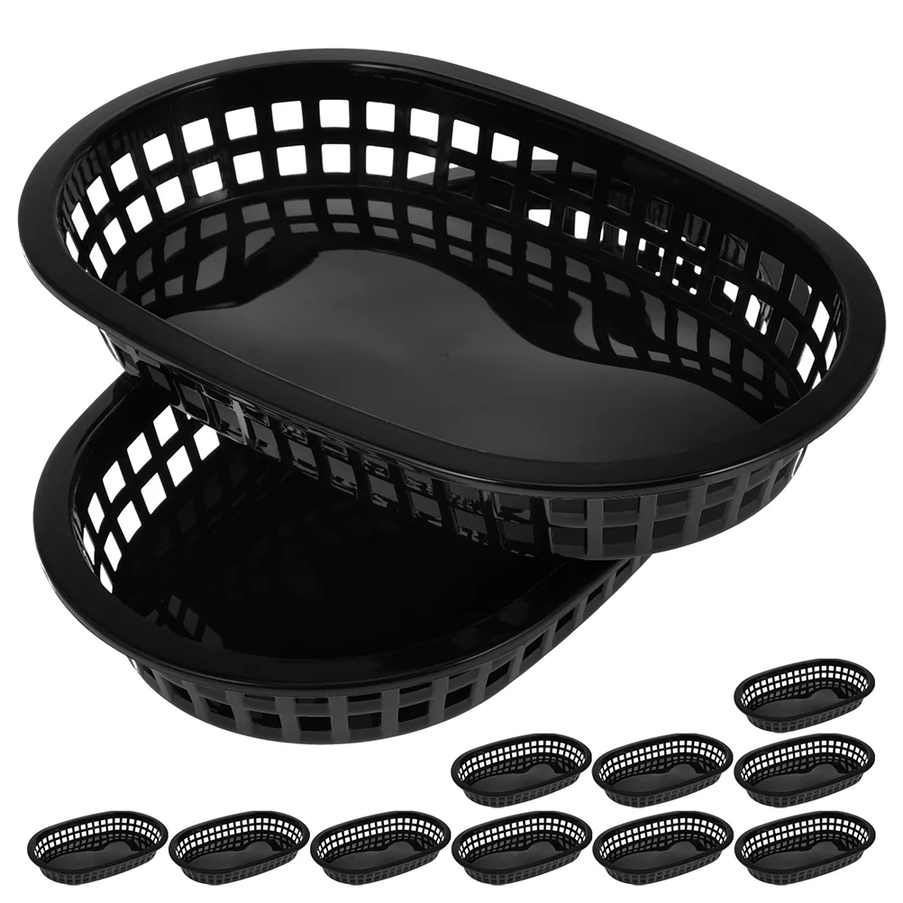 24 Pcs French Fries Hamburger Basket Food Containers Decorative Holder Dessert Black Plastic