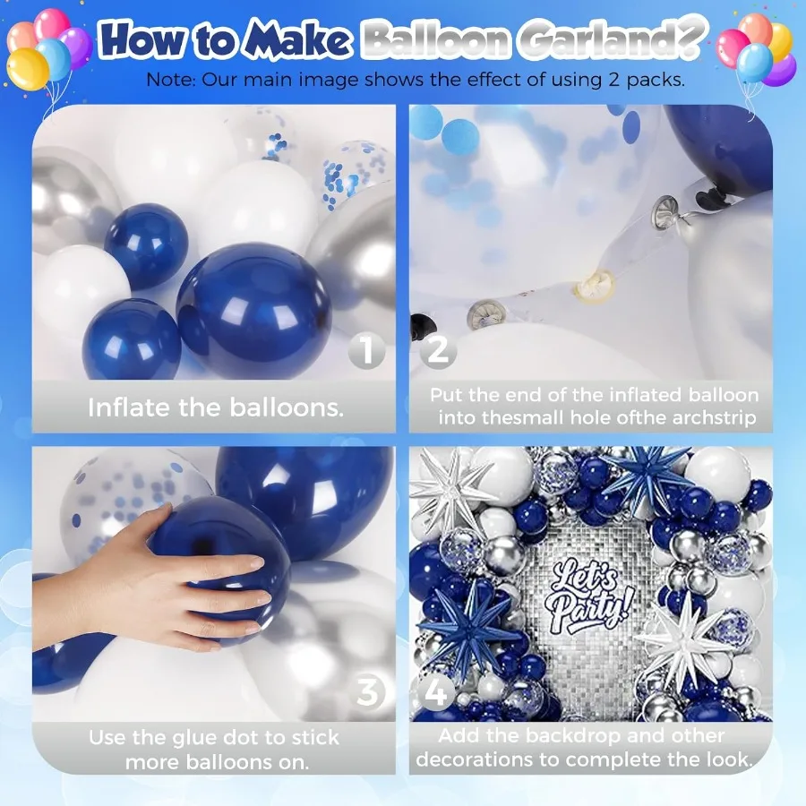 153Pcs Navy Blue and Silver Balloons Garland Arch Kit with Sta 22 18 12 10 5 inch Different Size Royal Blue White Silver Latex