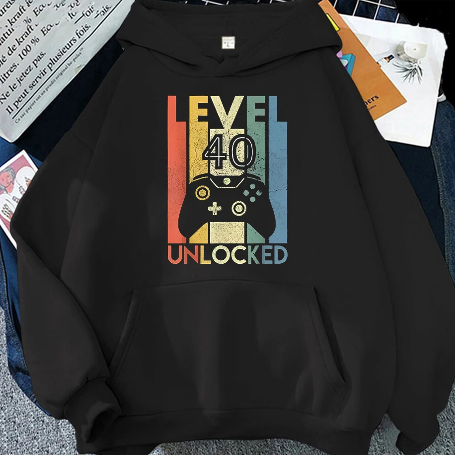 

Level 40 Unlocked Funny Video Gamer Pattern Men's Women's Hoodies 40th Anniversary Gift Funny Party Pattern Couple's Clothing