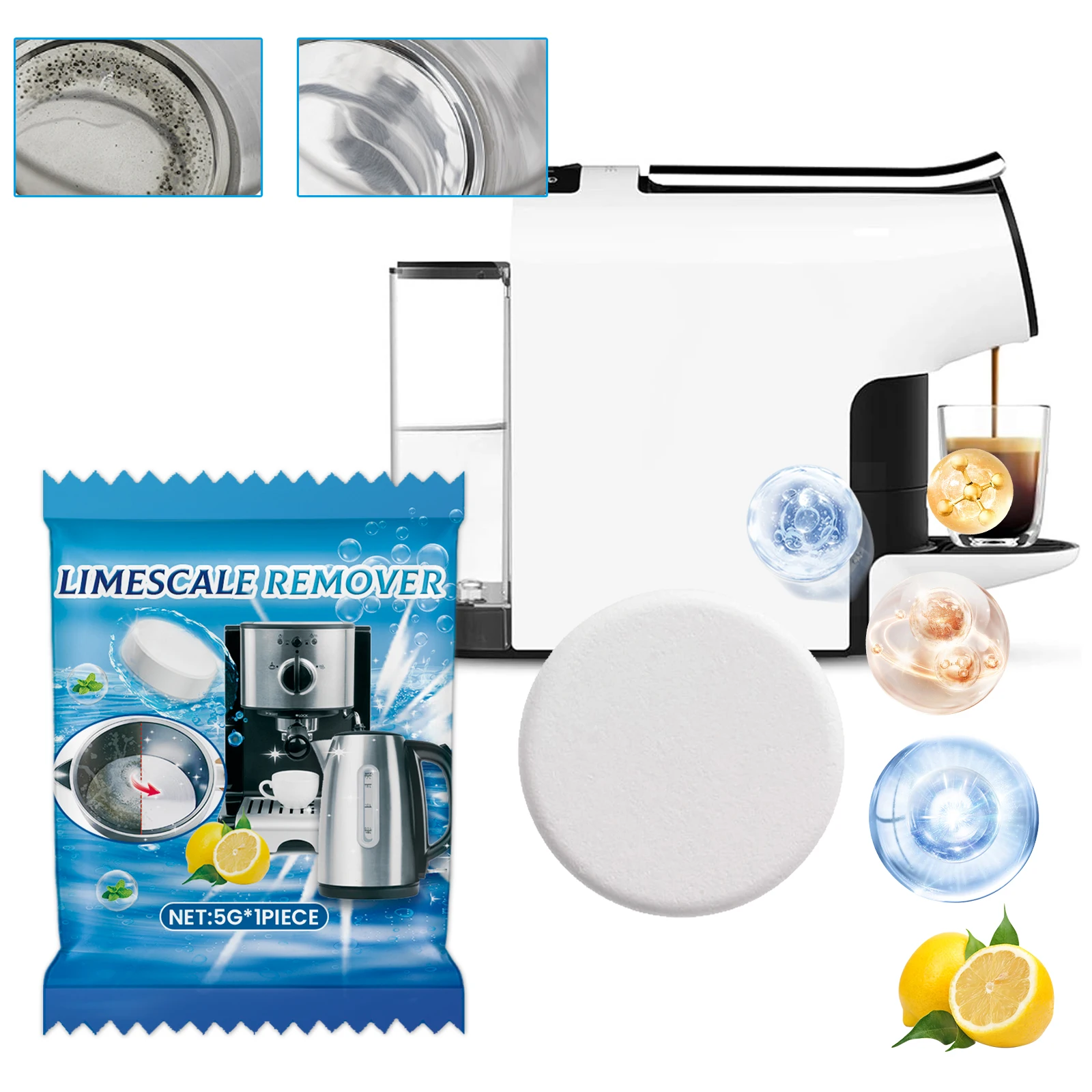 Jakehoe Limescale Cleaner Effervescent Tablets Fast Dissolve Heavy Stains Home Appliance Deep Cleaner Water Boiler Care Tablet