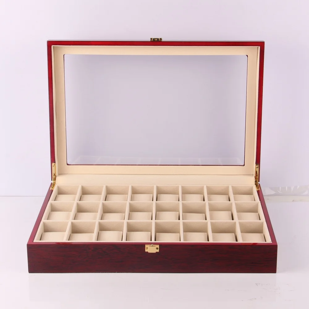 New Luxury 24 Grids Wooden Watch Box Organizer 24 Slots Watch Case Wood Watch Storage Display Box Jewelry Packaging Boxes Gifts