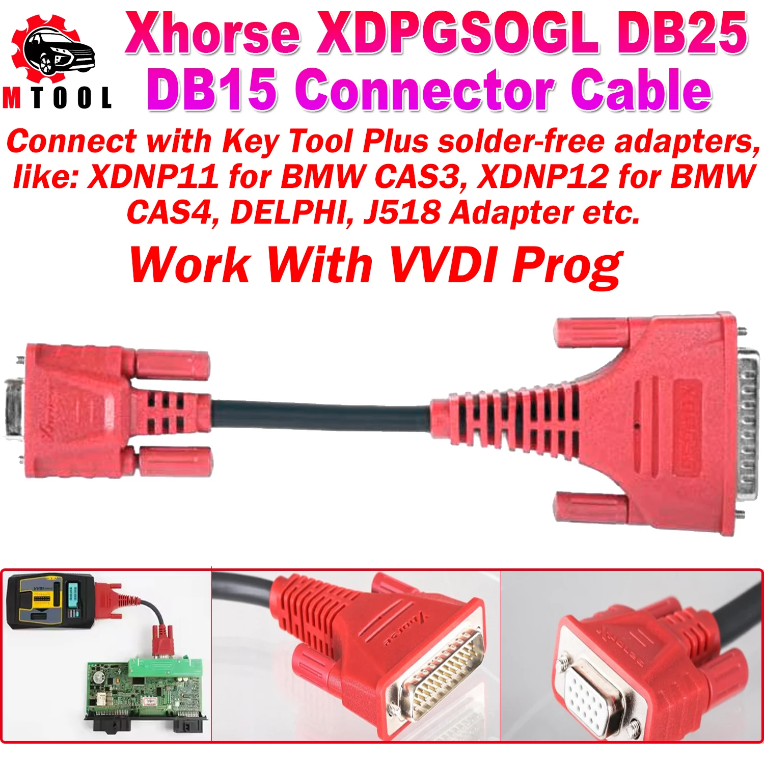 

Коннекторный кабель Xhorse XDPGSOGL DB25 DB15 работает с VVDI Prog и подключением с ключевым инструментом плюс адаптеры без пайки