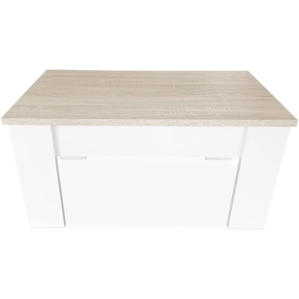 Online، Mesa Centro Elevable، Mesita de Salón Comedor، Acabado en Color Blanco con Tapa Cambria، Medidas، 90 سم (Ancho) 50 سم (F) #6