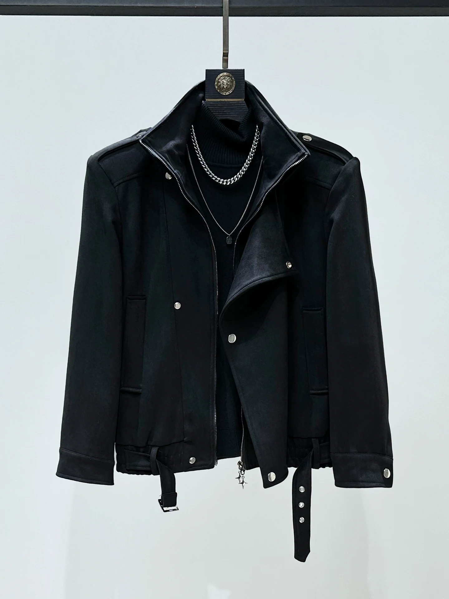 

Men's ort oulder Pad Jaet Autumn Winter Suede Biker Sle Stand Collar Splicing Outerwear Faionable Youth