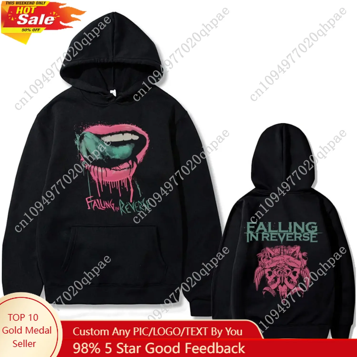 

Rock Band Falling in Reverse Double Sided Print Hoodie Men Women Vintage Gothic Punk Hooded Sweatshirt Male Oversized Streetwear