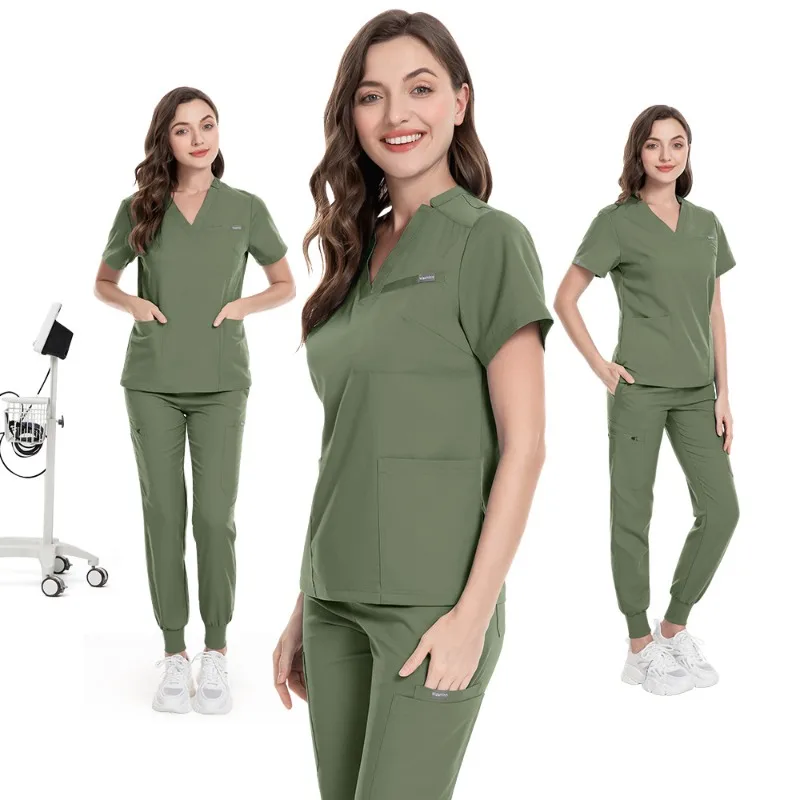 breathable-quick-dry-scrub-set-short-sleeve-long-pants-nurse-workwear-clinic-staff-uniform