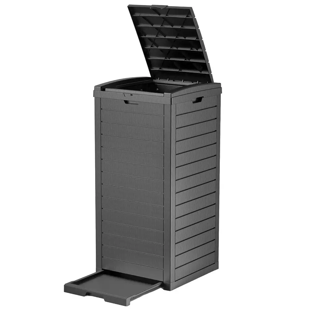

38 Gallon Outdoor Trash Can with Lid & Drip Tray, Waterproo Garbage Can or Patio Backyard Deck Porch, Heavy Duty Waste Container